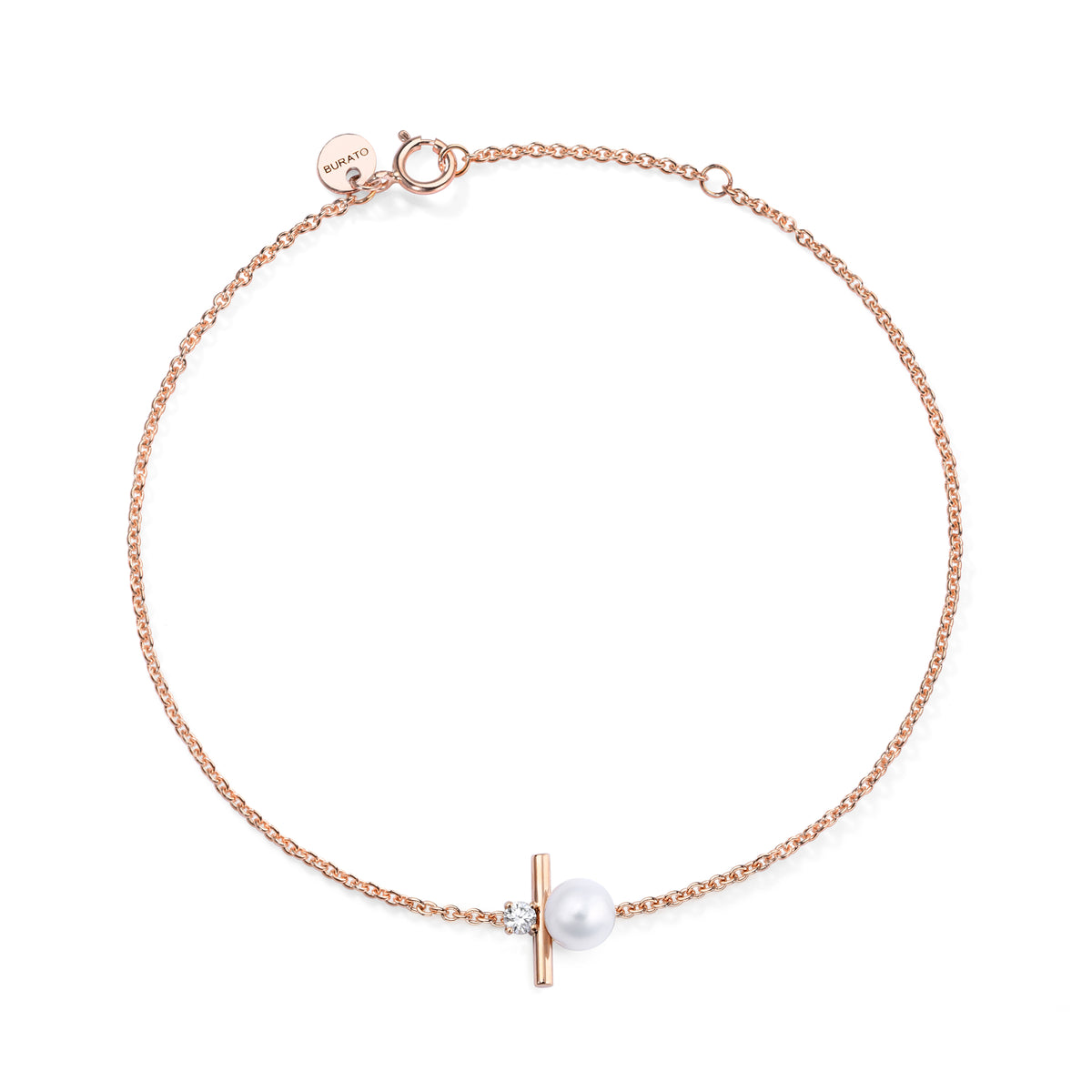 18k Rose Gold T Bracelet with Pearl and Diamond | Burato