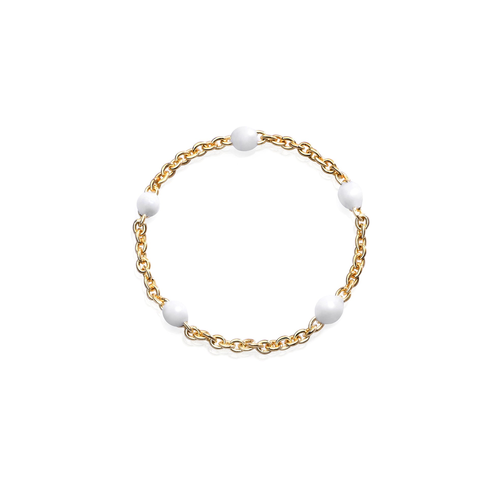 Chain Ring in 18 Kt Yellow Gold and Spheres | Yellow White
