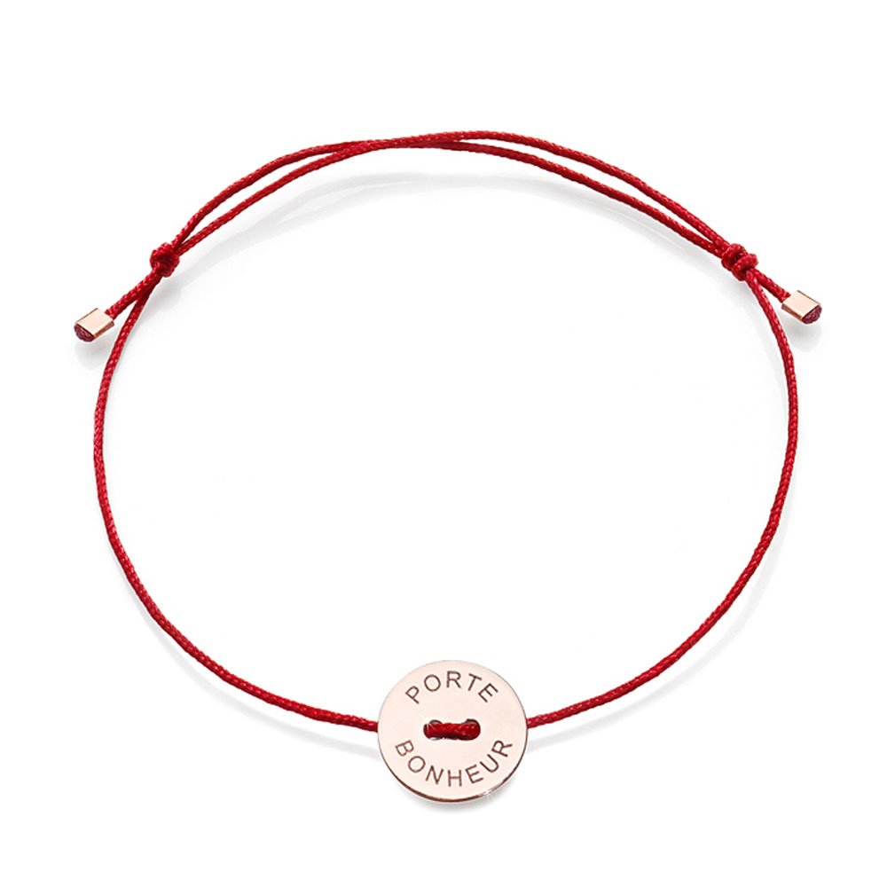 Engraved Bracelet in 18 K Rose Gold Porte Bonheur Red Ribbon